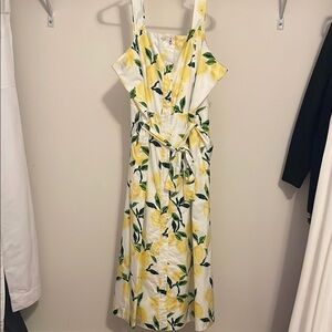 Tommy Hilfiger White and Yellow Sleeveless Midi Sundress